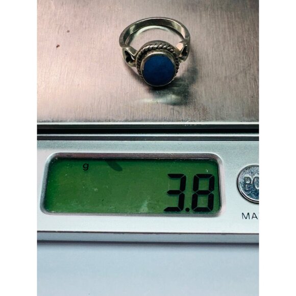 Estate Sterling Silver 925 Lapis Lazuli Ring Size 5 Heart Detail 3.8g Boho Chic - Picture 11 of 11